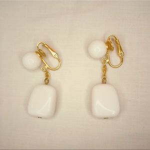 White Bead Clip On Earrings